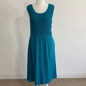 Coldwater Creek Smocked Teal Midi  Sleeveless Dress